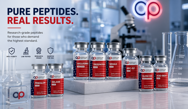 Research peptide vials lined up on a clean lab bench — quality standards documentation