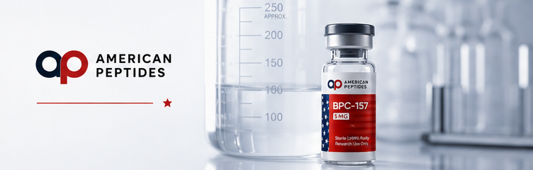 American Peptides BPC-157 research peptide vial beside a lab beaker — mechanism of action