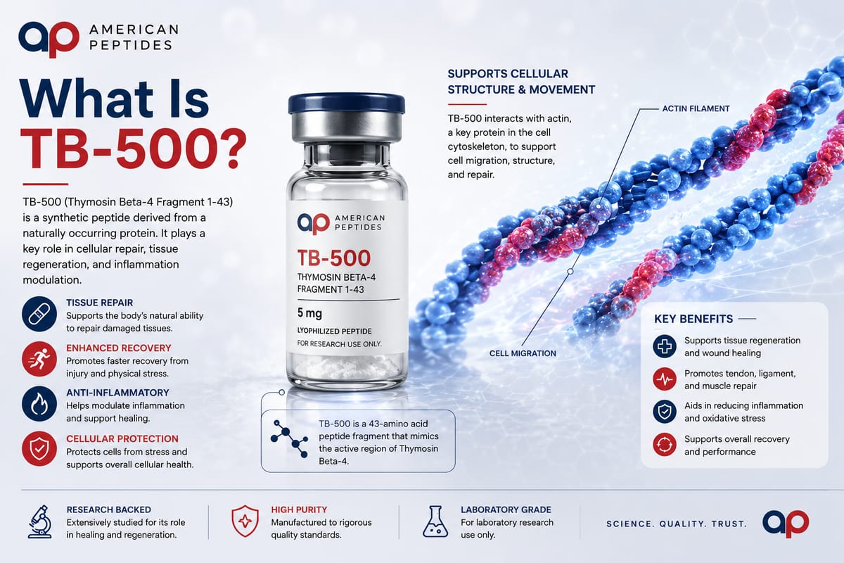 Infographic: What is TB-500 — thymosin beta-4 fragment and actin interaction