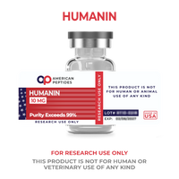 HUMANIN 10 mg vial label — research use only, purity exceeds 99%